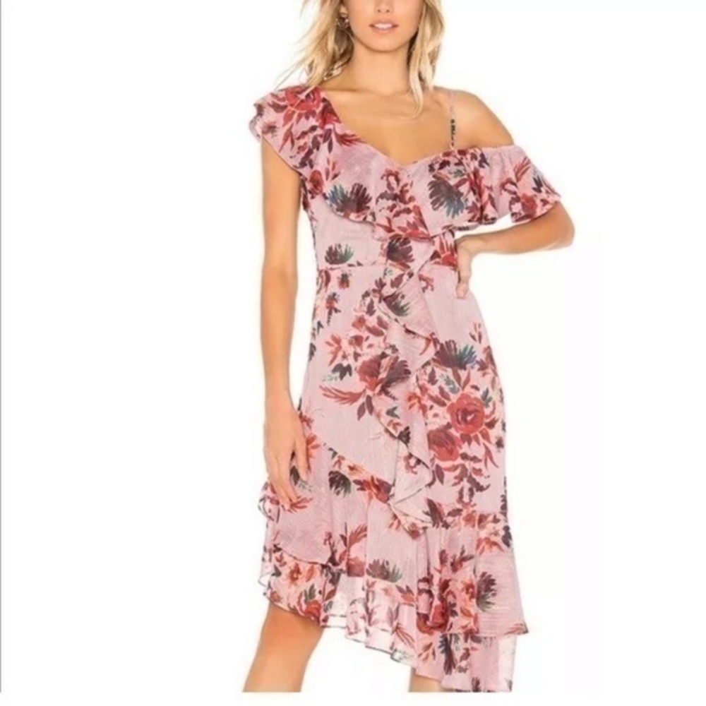 NWT Lovers + Friends Asymmetrical Tiered Ruffle floral revolve Stacy Dress